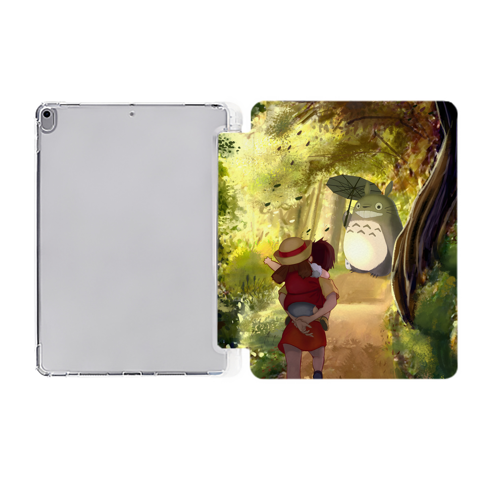 （画像用） となりのトトロ 草壁メイ 草壁サツキ My Neighbor Totoro Satsuki Kusakabe Mei Kusakabe IPad ケース ペン収納付き 三つ折りスタンド PUレザー×シリコン 対応機種9.5/10.5/10.9インチ